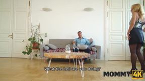 Blonde Milf Can't Resist Sucking Huge Cock on the Couch