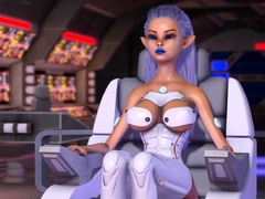 Earth orbit. Sci-fi sex android plays with hot young blonde