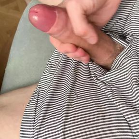 Uncut cock in panties cums with thick sperm