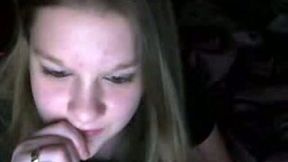 My blonde 18 yo gf flirts with me on webcam and plays with vibrator