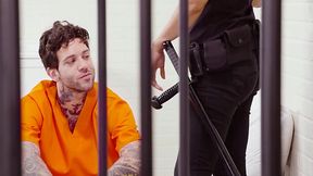 Sexy Busty MILF Warden Lets a Handsome Inked Prisoner Fuck Her Hard And Cum In Her Mouth