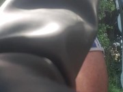 Uncut farm lad in blue shorts pissing