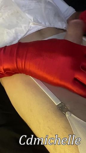 Cdmichelle Playing with Cock Wearing Red Gloves