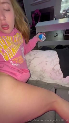 Blonde girl in pink hoodie
