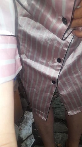Satin Pajamas Dress Fetish Crossdresser Masturbation Cum