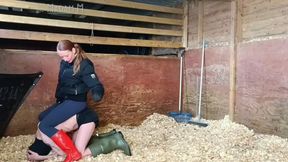 Boots Versus Balls, Extremely Hard Hunters Wellingtons Ballbusting in the Stables