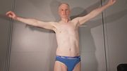 Jonathan naked exhibitionist in underpants plays with his erect penis