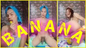 Cindy’s Banana Anal Tease - Trans Babe Anally Fucks Herself to Orgasm After Shower
