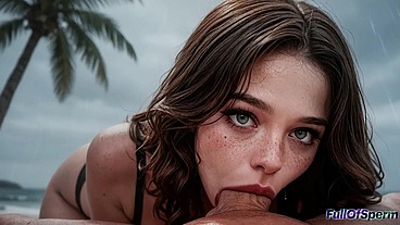 A cute girl who works at the hotel decided to show me a deserted beach on this island, but I couldn't resist and fucked her right there[AI]