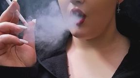Smoking Tease With Red Lips
