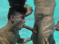 Two muscled studs make a sunny day hotter with poolside and underwater blowjobs