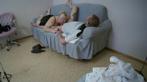 girlfriend kneads her throat with a deep blowjob and swallows cum