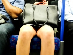 Slender amateur babe with sexy legs voyeur upskirt in public