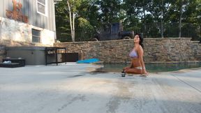 bikini milf outdoor pool smoke