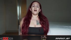 Big-titted barely-legal wife gives hot blowjob, cums hard