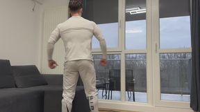 Muscle hunk burps from protein and flexes muscles