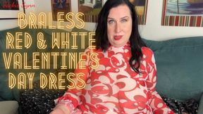 Braless Red & White Valentine’s Day Dress 720p