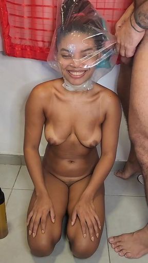 Filling the Bag with Piss for Her to Drink It All and Then Fucking Her Throat