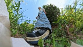 VR360 ERER outdoor shoes sock smelly feet trampling on human-shaped carpet