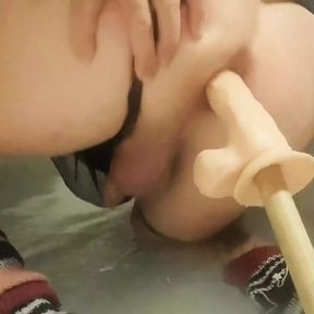 Wet Anal Sex with a Dildo in the Bathroom and Fucking with a Fucking Machine