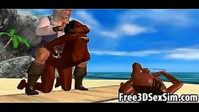 Two Busty Black Beauties Take Double Penetration on Sunny Hentai Beach