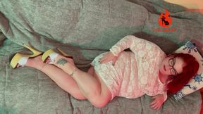 Mature Hotwife in Clog Heels and Lingerie Masturbating