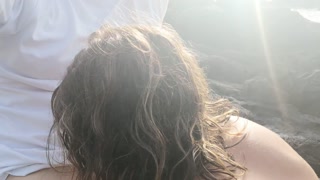 Risky Public blowjob on the beach near the people