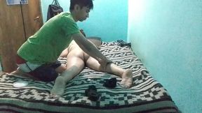 Latin MILF gives sensual massage before getting naked