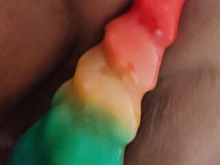 Marica likes her rainbow sextoy