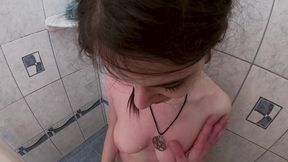 My stepsister jerks me under the shower