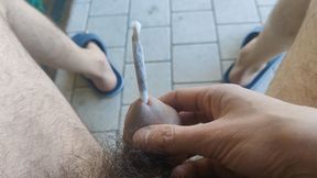 Smoking a cigarette I had inside my peehole