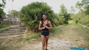 ESPAÑOL - Ebony Latina with huge natural BIG TITS has fun outside
