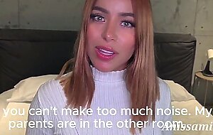Latina with a big butt fucks her boyfriend while her parents are in the other room.