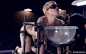 Short haired blonde in device bondage