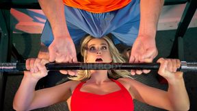 Andi Avalon's leggings get pulled down while she gets down and dirty with her personal trainer