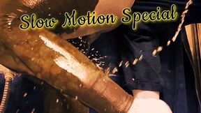 Such an insanely hot feeling when he soaks her skin-tight leggings with his warm piss (silent slow motion special)