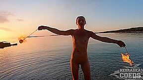 Nude Beach Fire Dancing At Sunset With Gorgeous Ginger Lea
