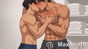 Locker Room Make Out - Muscle Studs Deep Kissing After Practice