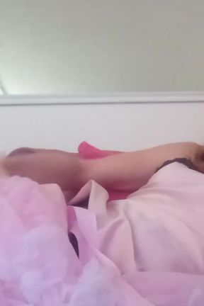 Leatransteen Masturbating and Cum in a Pink Dress