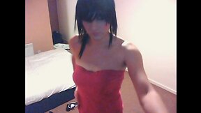 A Pink-Dressed Ladyboy`s Passionate Masturbation Session