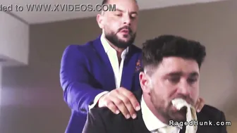 Muscular realtor in suit barebacked by stranger in motel room