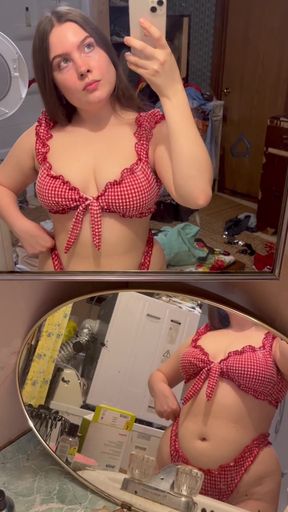 Panties-only fans love this cute brunette's tease and thick ass