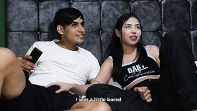 Sexy latina chick stops our session of movie watching with a deep passionate blowjob that follows with pounding