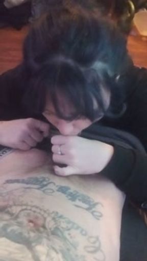 Sicking his dick while he's playing the game.