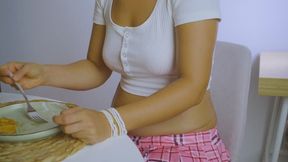 Dinner in a mini skirt and drinking more liquid after