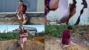 Real barefooter Marina shows off her stone soles and walks around the construction site, barefoot of course (Full with 41% discount)