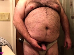 Fat Bear Strokes Clitty and Plays with Belly and Breasts