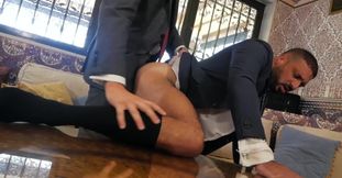 Sexy men in suits fuck hardcore after a naughty foreplay
