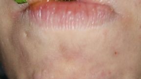 chewing and eating beans very close to the camera