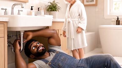 BBC Plumber Choked Gushing Client In Kitchen With Big Black Dick